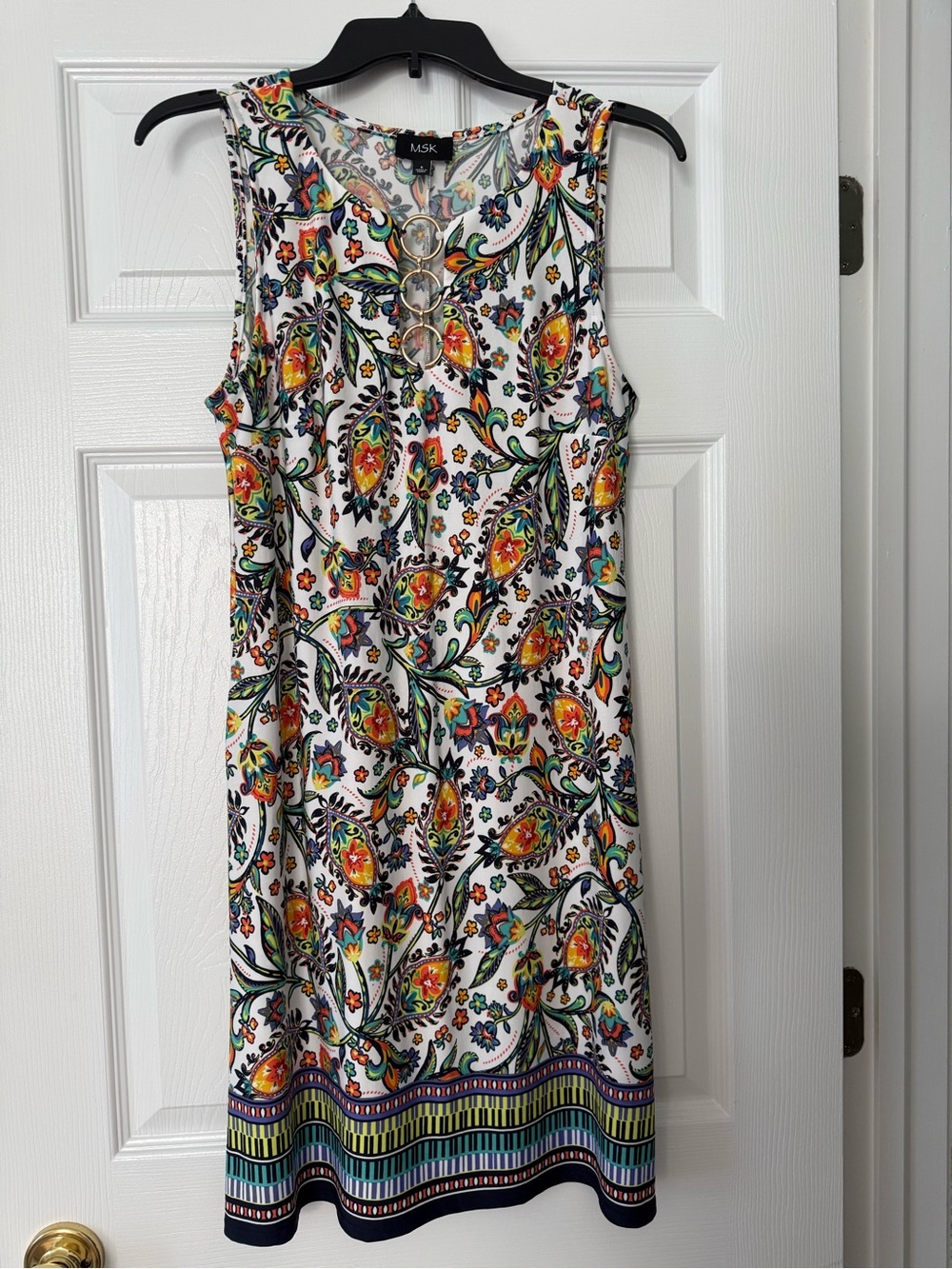 MSK White Multicolor Paisley Midi Dress with Decorative Rings